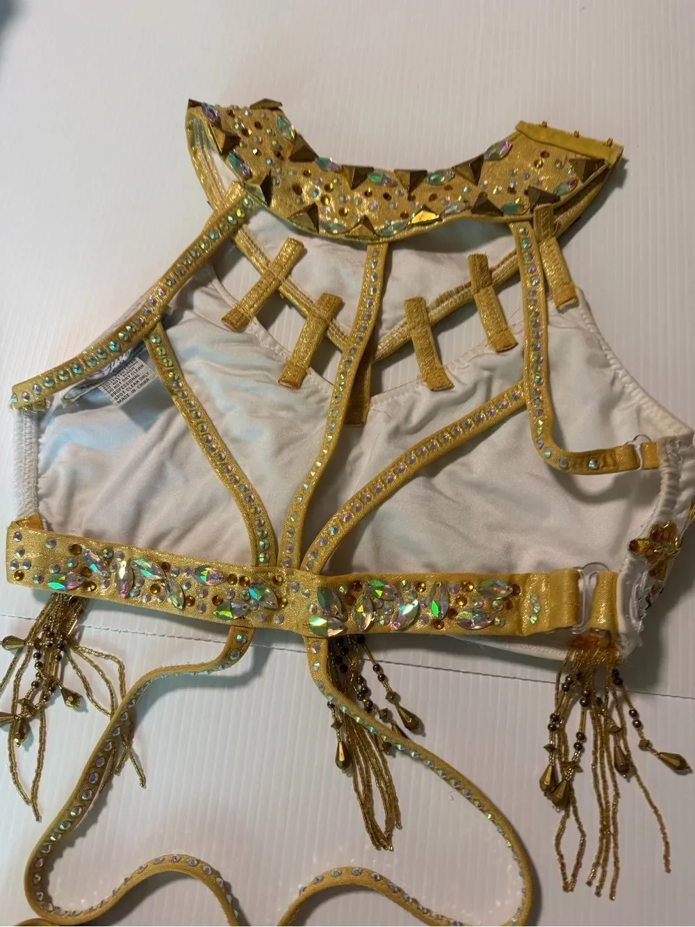 Glamour solo dance costume 2 piece style white gold greek goddess MA-Medium